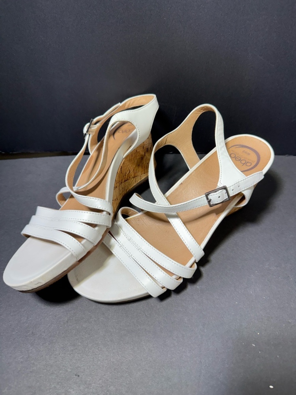 strappy Cork Wedge sling back neutral footbed Sandals sz 9 by Abeo Bio system